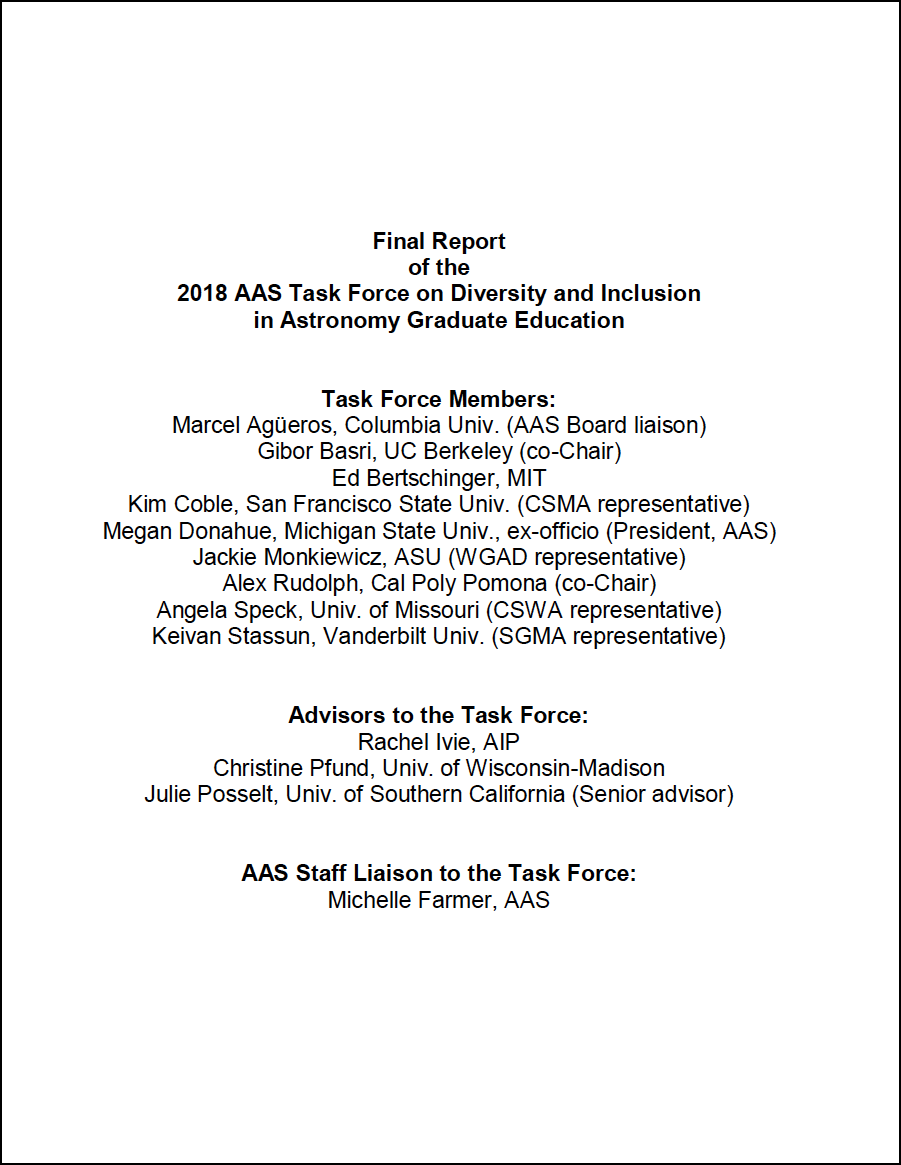 Report of the AAS Task Force on Diversity & Inclusion in Graduate Astronomy Education