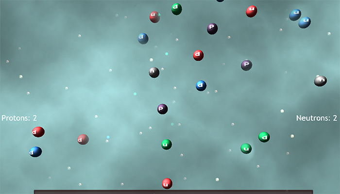 Simulating building the protons and neutrons in the universe by combining the correct quarks of red, blue, and green colors.