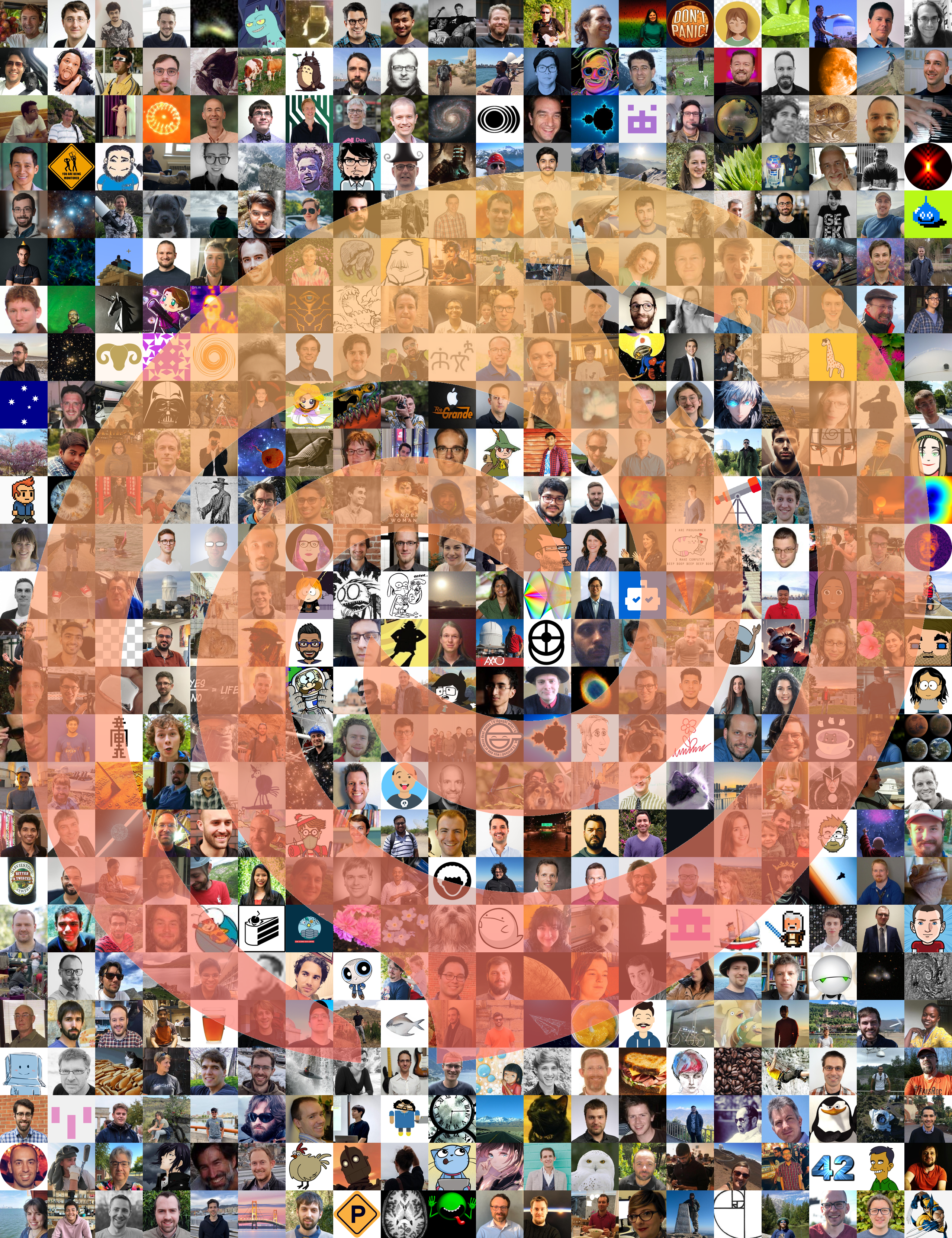 A mosaic of Zoom avatars overlaid with the Astropy logo