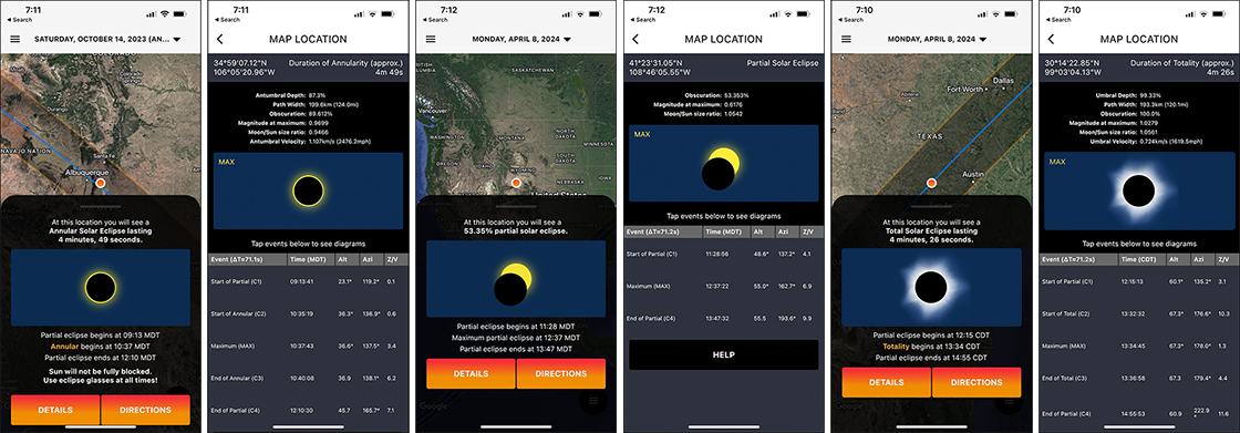 Screen Shots of the Totality App