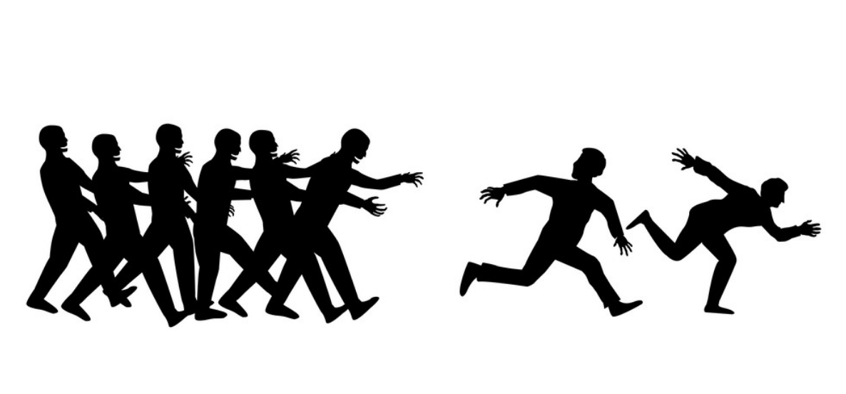 Silhouette human run escape from zombies group (vector image)